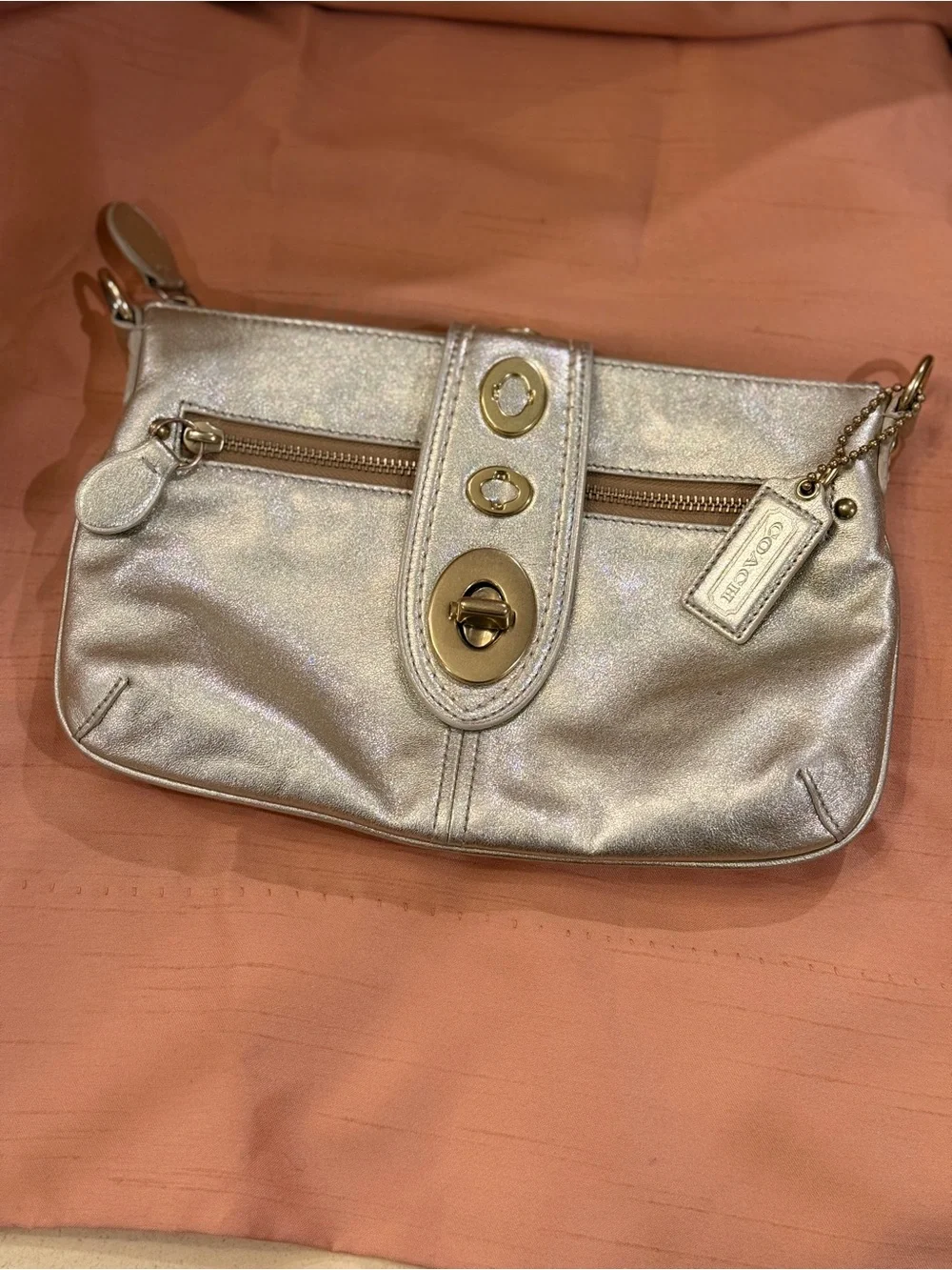 Coach Bridgette Metallic Champagne Leather bag with Gold Hardware